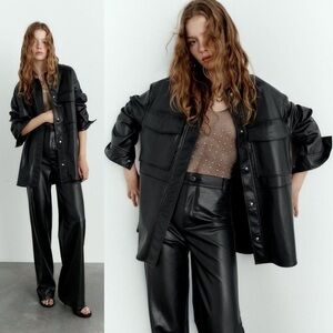 ZARA oversized black faux Leather Jacket size XS
